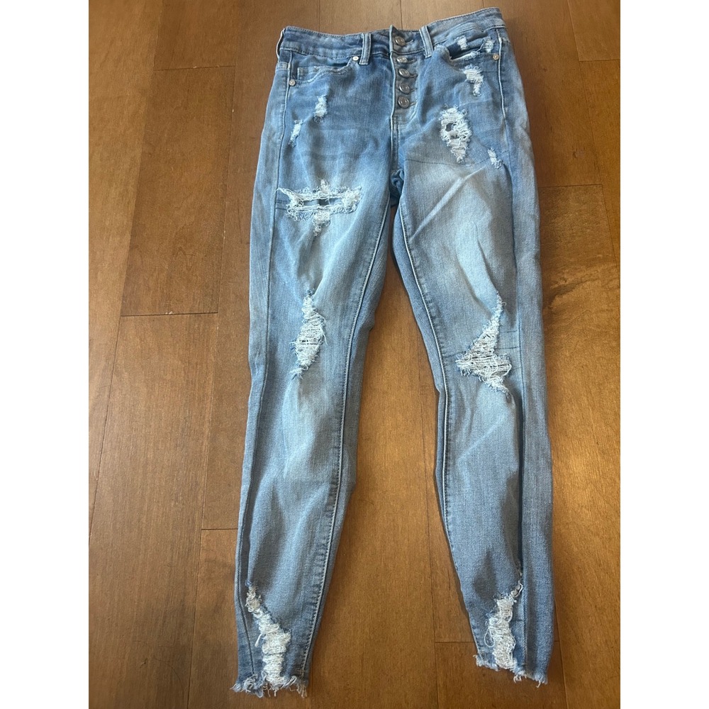 Indigo Rein Curvy High Rise Distressed Skinny Jeans Light Wash Size 0 26in Waist